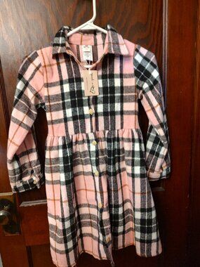 NWT Mia Belle Girls Pink & Black Plaid Flannel Shirt Dress - Size 10